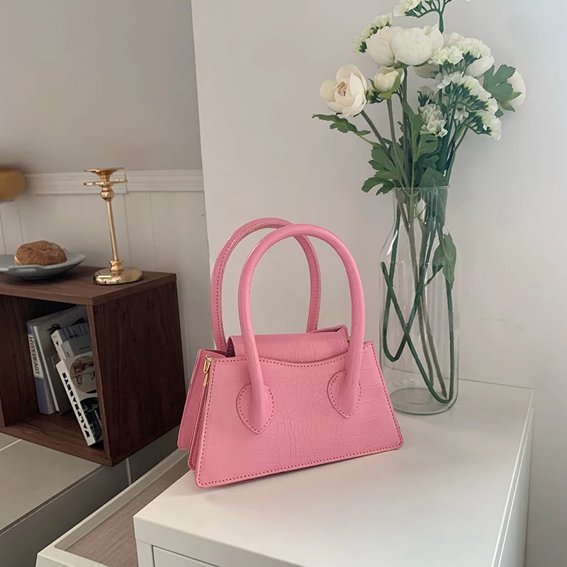 

Stone Pattern Pink Pu Leather Square Bag for Sweet Girls Simple Design Women's Shoulder Crossbody Bags Female Handbag Purses