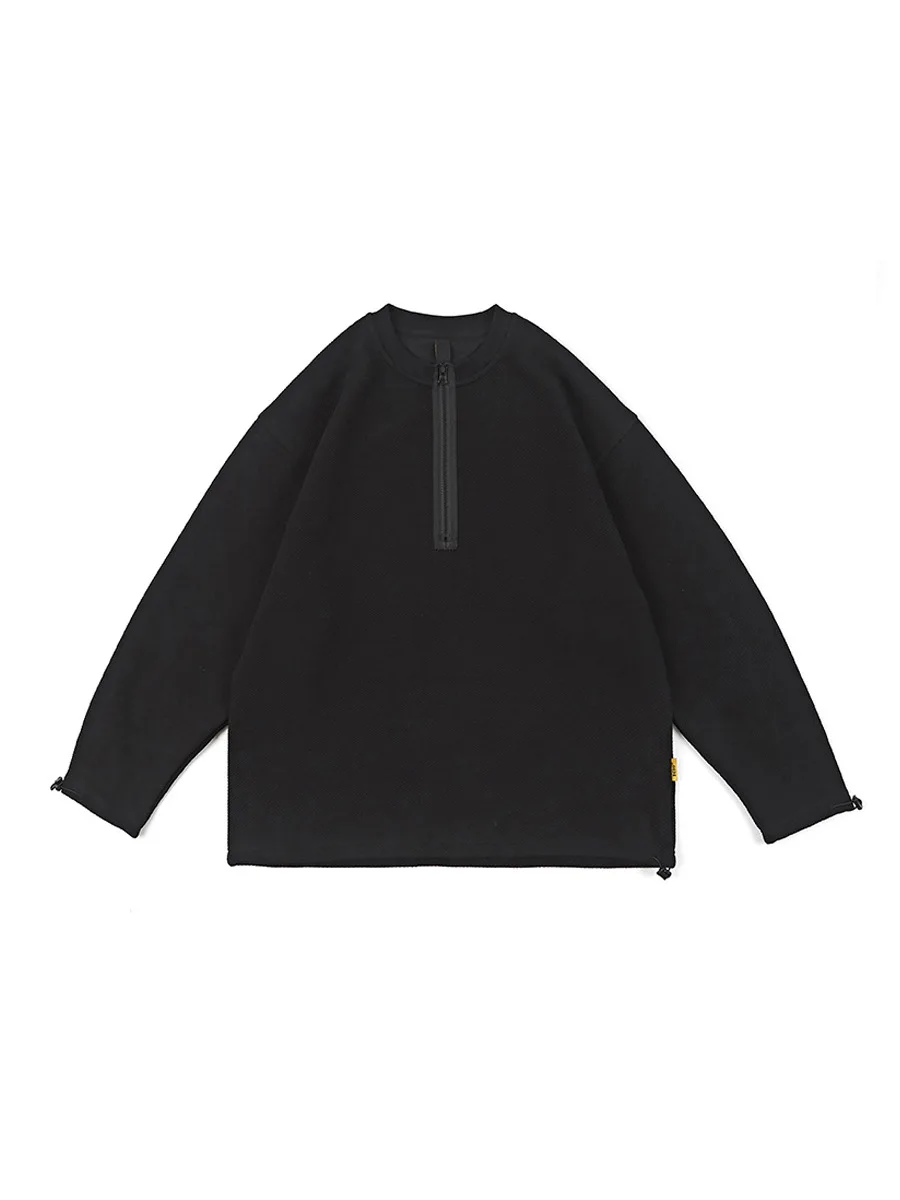 Clean Fit Unisex Loose-Fit Vintage Waffle Grid Couple's Long Sleeve Hoodie Heavyweight Half-Zip Lazy Top Trendy Casual