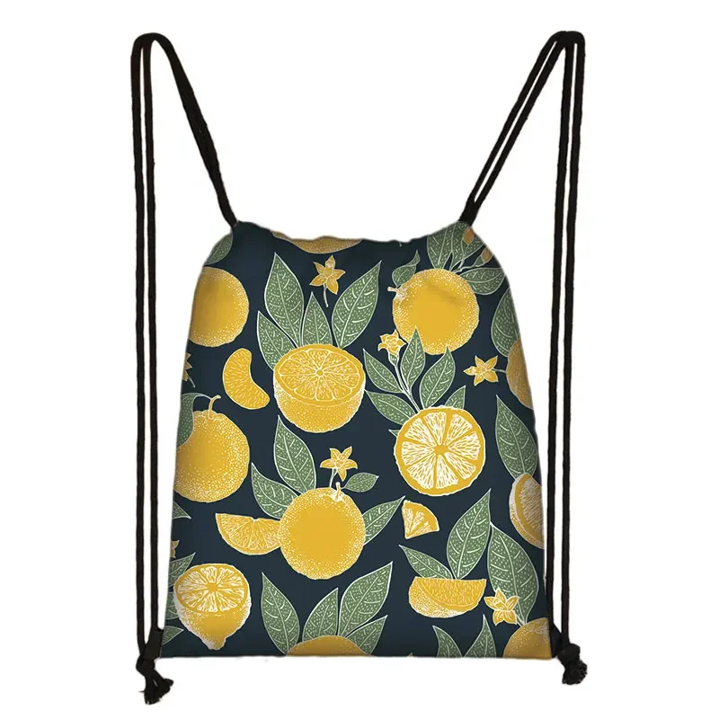 3D Lemon Avocado Pattern Backpack Women Softback Drawstring Bags Ladies Storage Bag for Travel  Portable Book Bags Gift