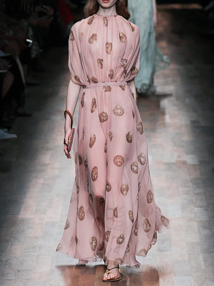 

PEIRESA Runway Fashion Designer Print Long Dresses For Women 2023 Summer New O Neck Half Sleeve French Elegant Dress Vestidos