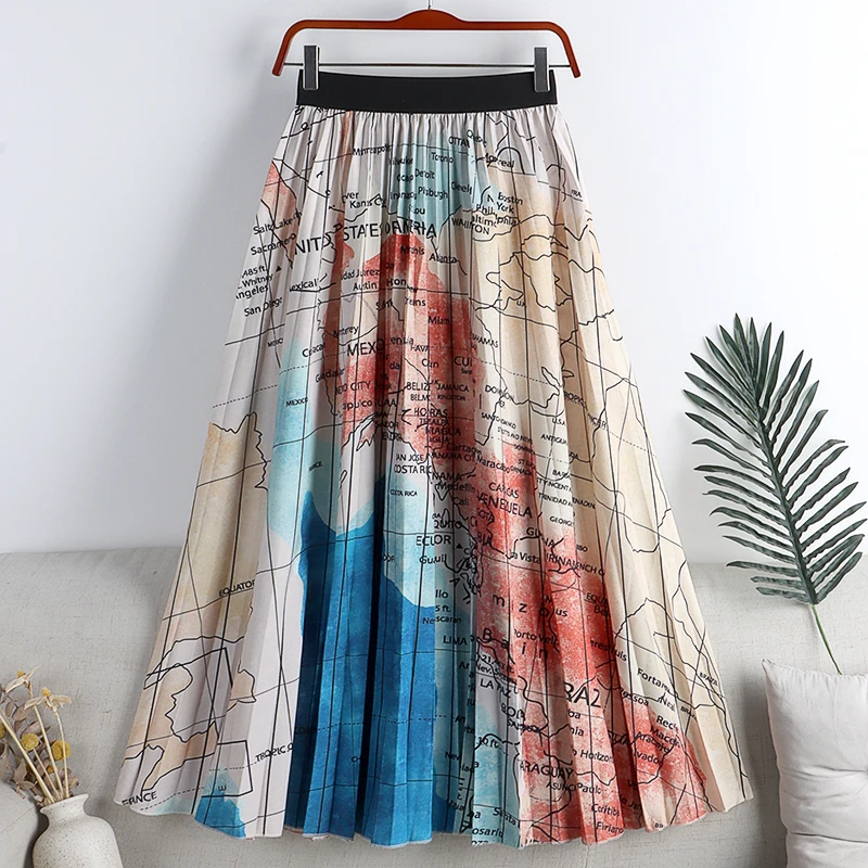 2022 New Pleated Skirt Women's Summer  Fashion Brand Printed Skirts Women's Skirt All-match Slim Expandable Holiday Skirts black skirt