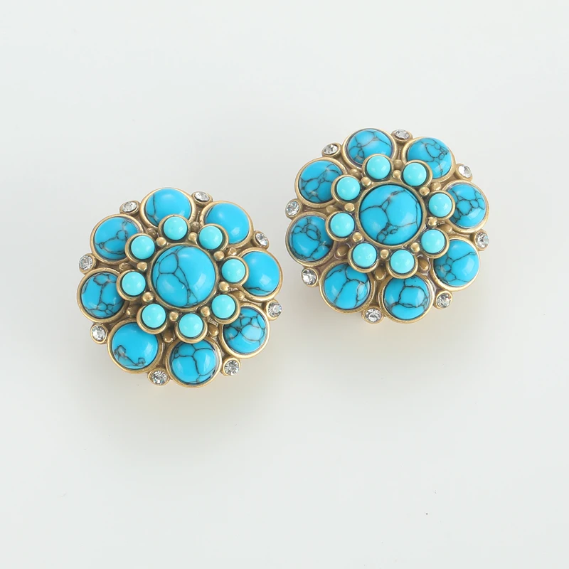 Vintage Turquoise Blue Earrings Stud Natural Stone Antique  display picture 1