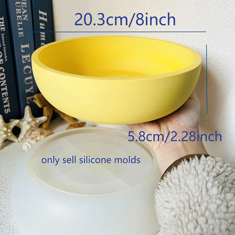 20cm Round Cement Bowl Flowerpot Mold Terrazzo Concrete Candle Cup Vessel Silicone Mold Epoxy Resin Clay Large Bowl Storage Tray silicone mold