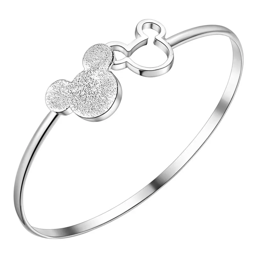 

Fine Charms Silver 925 Plated Mickey Bangle Bracelets For Women Wedding High Quality Fashion Jewelry Christmas Gifts