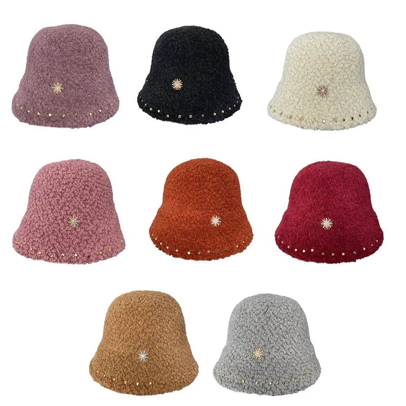 

2XPC Lambs Wool Bucket Hat Japanese Cute Girls Outdoor Sports Fisherman Cap Simple Wild Hat for Women Young Lady