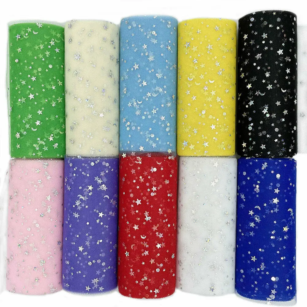 6' X10Yard/Rolle Tüll Organza Stern Mond Tutu Stoff für Hochzeitsdekoration Mariage Garn Geburtstagsfeier Zubehör Handgemachte Puppenkleidung