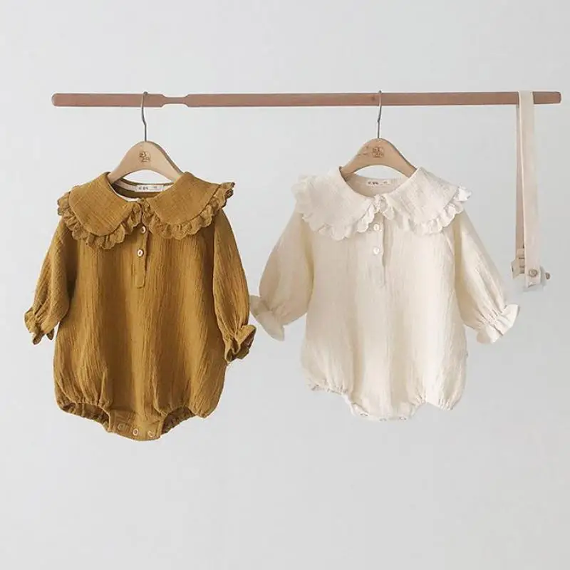 Spring Autumn Baby Bodysuit Infant Newborn Baby Girls Clothing Cotton Baby One-piece Outfit Ruffle Collar Baby Jumpsuit Playsuit