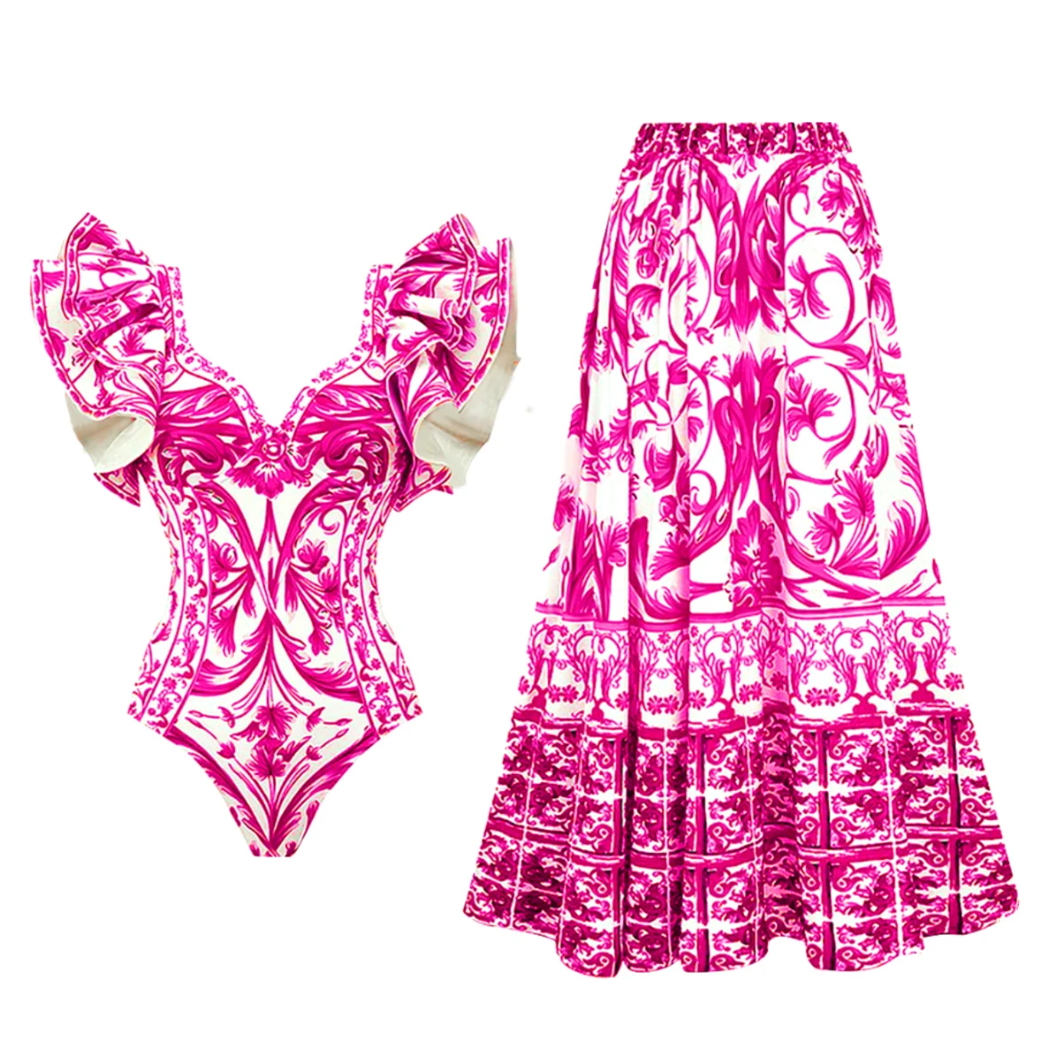 Sexy Ruffle One Piece Swimsuit Women Print Swimwear Skirt Monokini Print Bathing Suits Swim Suit Wear Beachwear one piece swimsuit women swimsuit