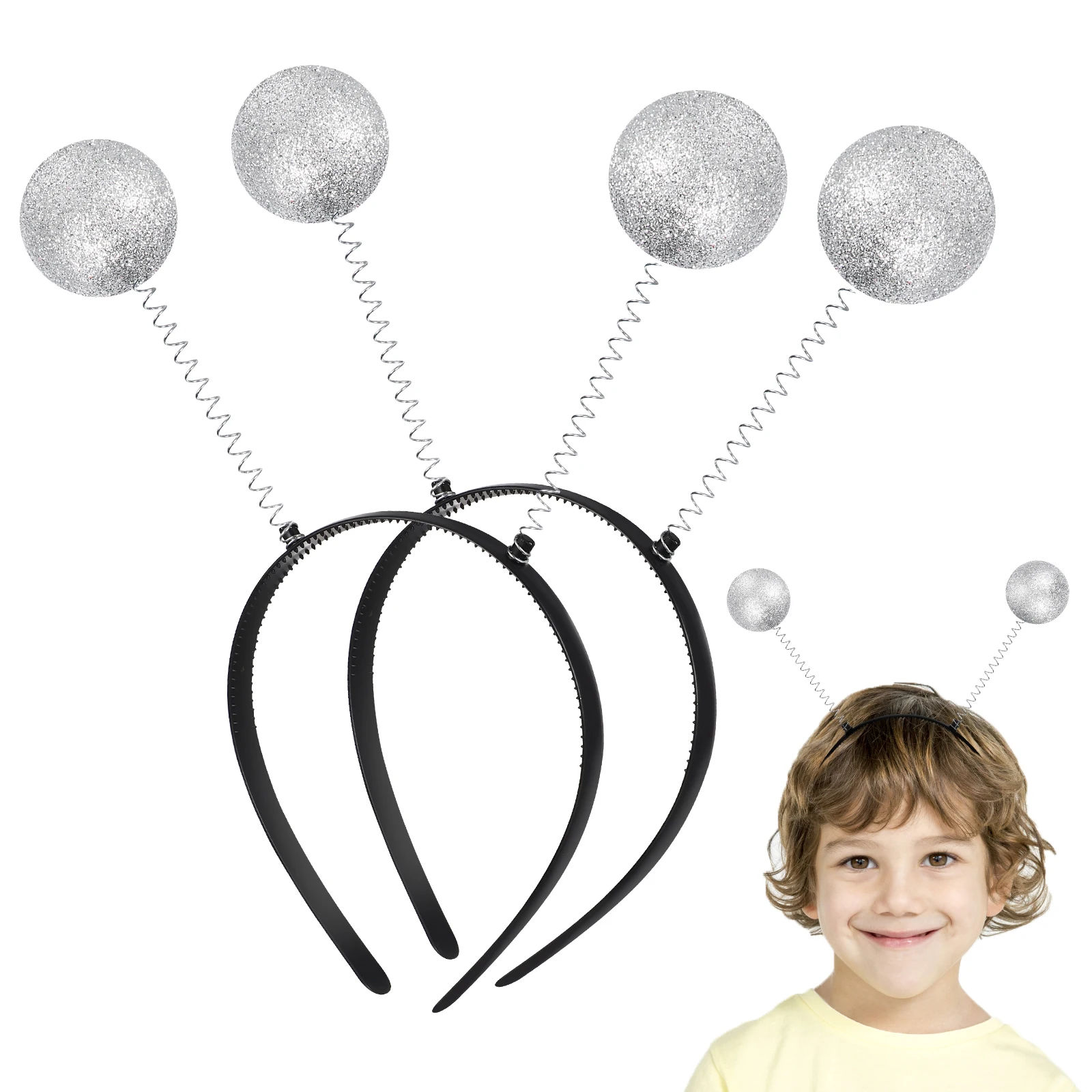 

2Pcs Christmas Headbands With Glitter Balls Spring Ball Alien Hair Bands Party Favors for Children Women Headwear Christmas Gift