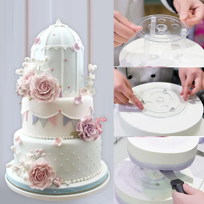 4/6/8/10/12inch Multi-layer Cake Piling Bracket Support Frame Practical Cake Stands with Straw Round Dessert Making Decor Tools