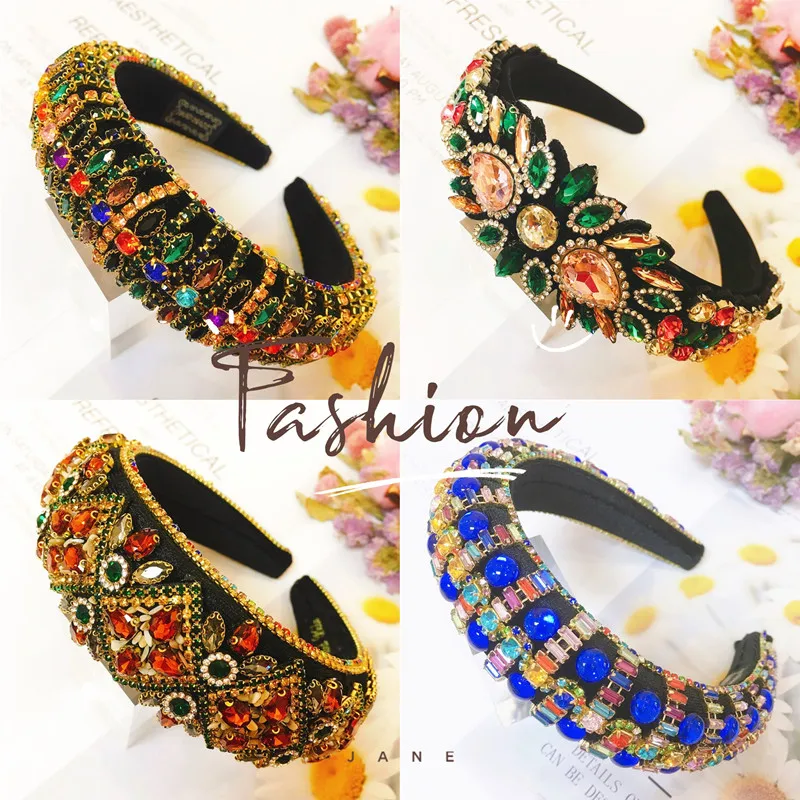 

56 стилей Великолепные блестящие мягкие повязки на голову в стиле барокко для женщин полноразмерные повязки на голову с кристаллами для девушек