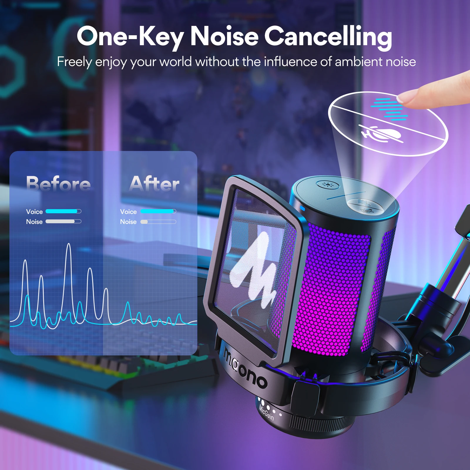 Maono Dgm20s Microfone Condensador Usb Rgb Cancelamento de Ruído com Microfone Luz Rgb Uma Tecla Mudo - Image 5