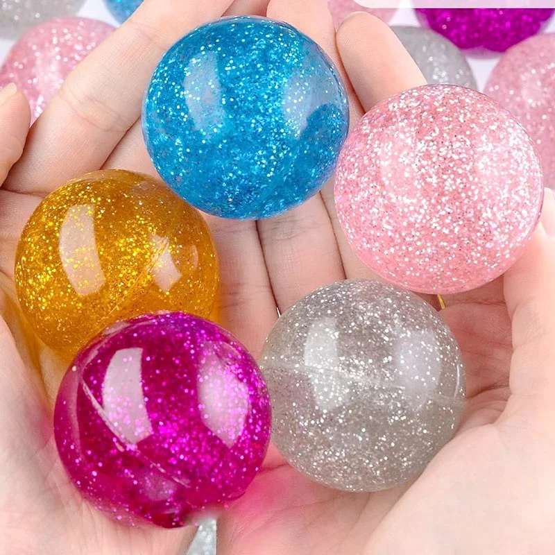 10pcs Children Bouncy Ball Toy Colored Bouncing Ball Rubber Outdoor Toys Sport Games Gold powder  Elastic Juggling Jumping Balls 4