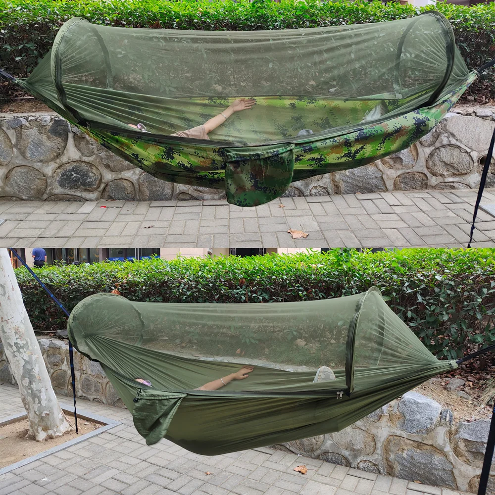 Camping Hammock with Net,Travel Portable Lightweight Hammocks with Tree Straps and Solid D-Shape Carabiners,Parachute Nylon Hammock for Outsides Backp Single \u0026 Double Camping Hammock with Mosquito&frasl;Bug Net, 10ft