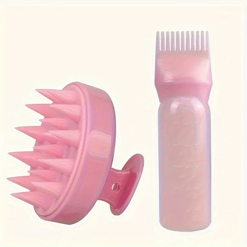 Silicone Hair Comb & Applicator Bottle Set with Shampoo Brush