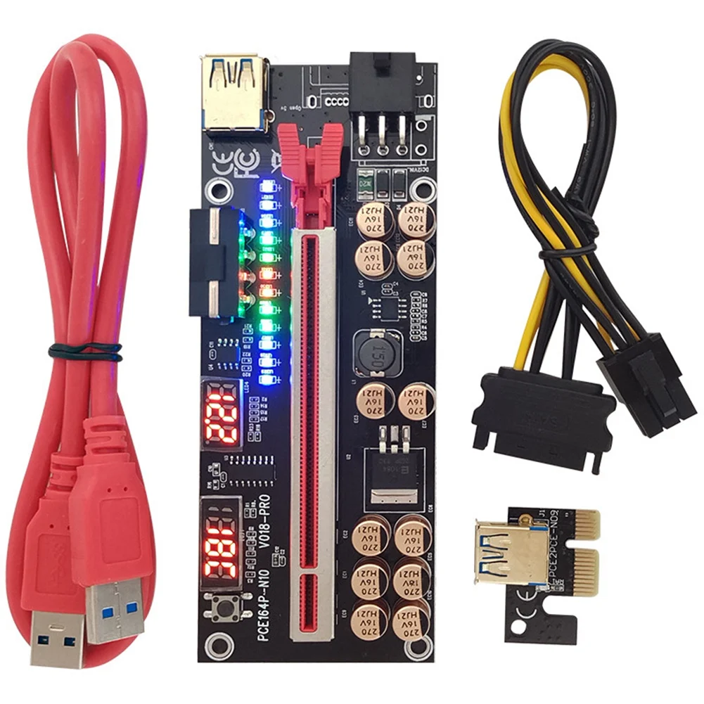 VER018 PRO PCI-E Riser Card USB 3.0 Cable 018 PLUS PCI Express 1X To 16X Extender PCIe Adapter for BTC Mining(Red) pci e riser card