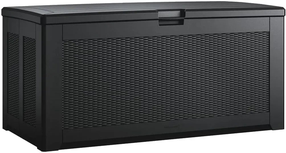 

Rubbermaid X-Large Resin Outdoor Storage Deck Box, 134 Gal., Charcoal, with Decorative Basketweave Pattern for Home/Garden/