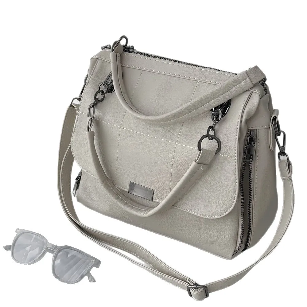 Solid Color Ladies Handbag Women's Shoulder Crossbody Bag Large Capacity PU Leather Casual Tote Travel Handbag Boston Female Bag