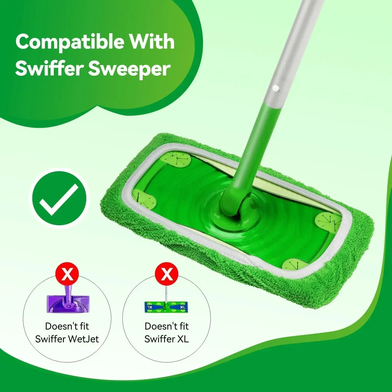 Description Picture 5 of itemUltra-absorbent Microfiber Cleaning Cloths for Sweeper, Green, Reusable and Replacement Mop Pads for All Floors and Furniture