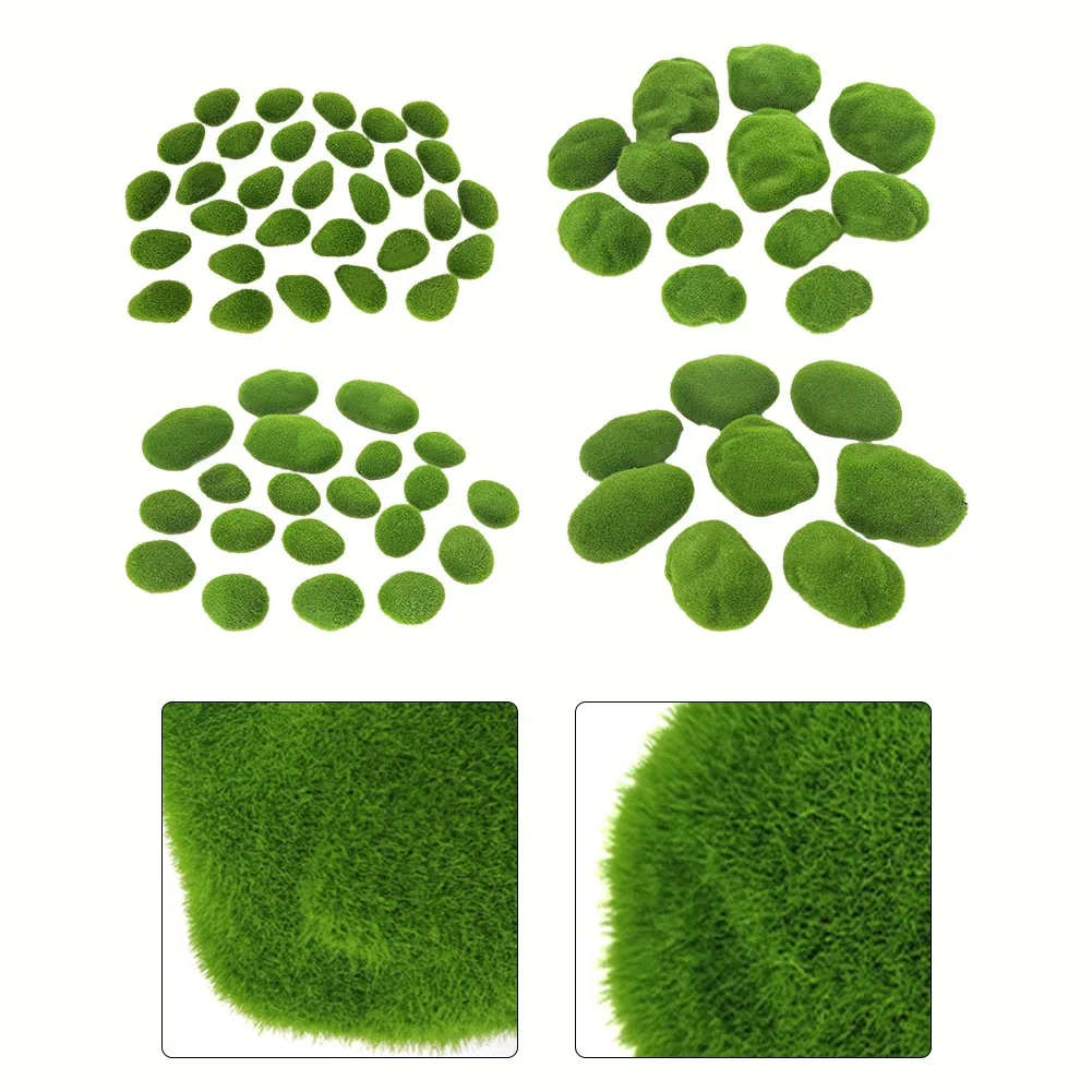 8-30Pcs Artificial Rocks With Moss Green Fake Moss Pebbles Stone For Patio Aisle Gardens Floral Arrangements Decorations