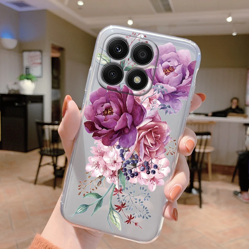 XINYEXIN Clear Cover per Honor X8a Motivo Fiori Floral Custodia Trasparente Antiurto Morbido TPU Bumper Case - Flower Art