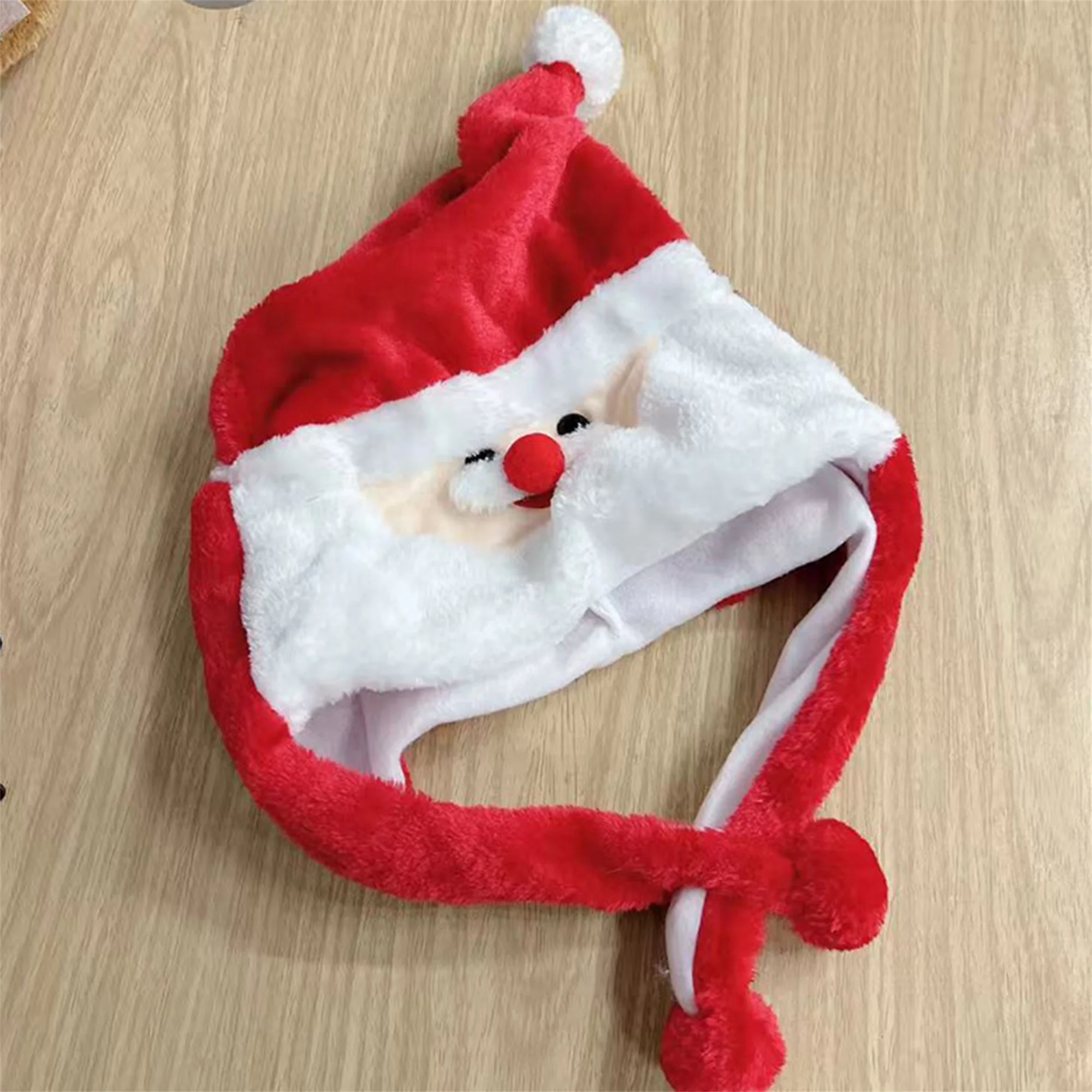 Festive Red and White Santa Hat with Plush Fur Ball and Jolly Santa Claus Face Design - Perfect Christmas Accessory for Adults