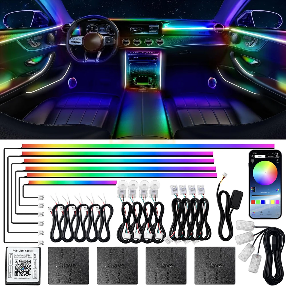 6/18/22 in 1 Led Car Ambient Lights 213 64 Color RGB Symphony Streamer Bluetooth Rainbow Acrylic Strips Atmosphere Lamp Kits 12V - AliExpress 