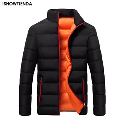Men's Fashion Solid Light Down Jacket Cotton Parkas Casual Warm Stand Collar Slim Winter Zip Coat Outwear Jacket Top Blouse