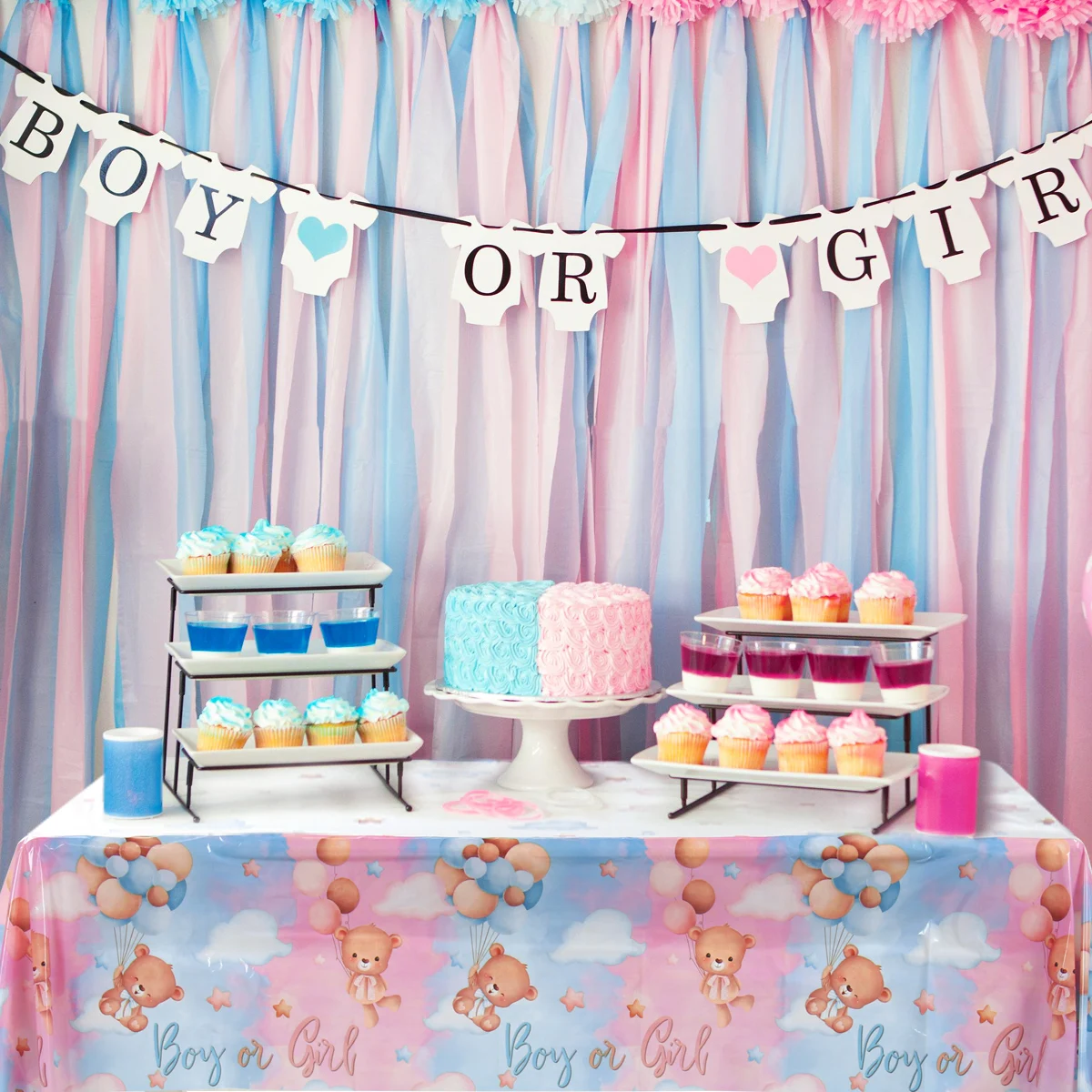Gender Reveal Party Disposable Tablecloth Boy or Girl Baby Shower Decor Newborn Table Cover Gender Reveal Party Supplies