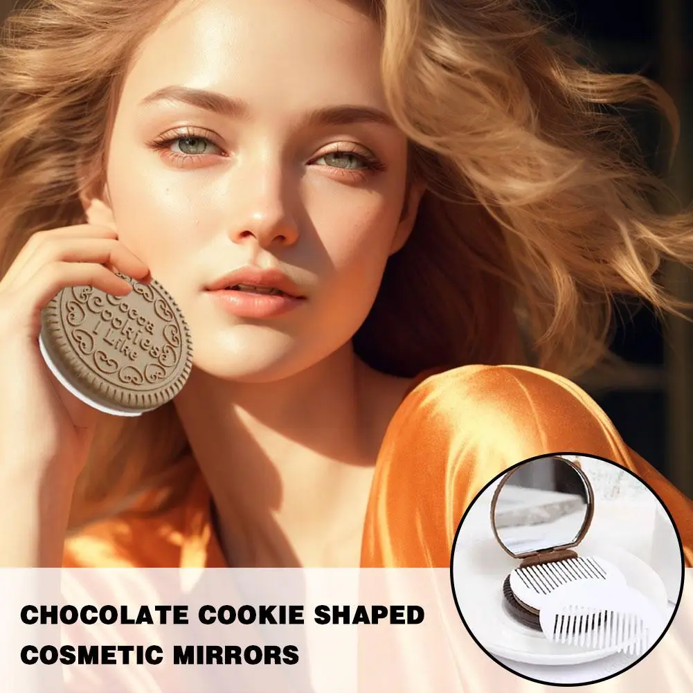 Promotion 1pcs New arrival ght Brown Cute Cookie Shaped Design Mirror Makeup Chocolate Comb