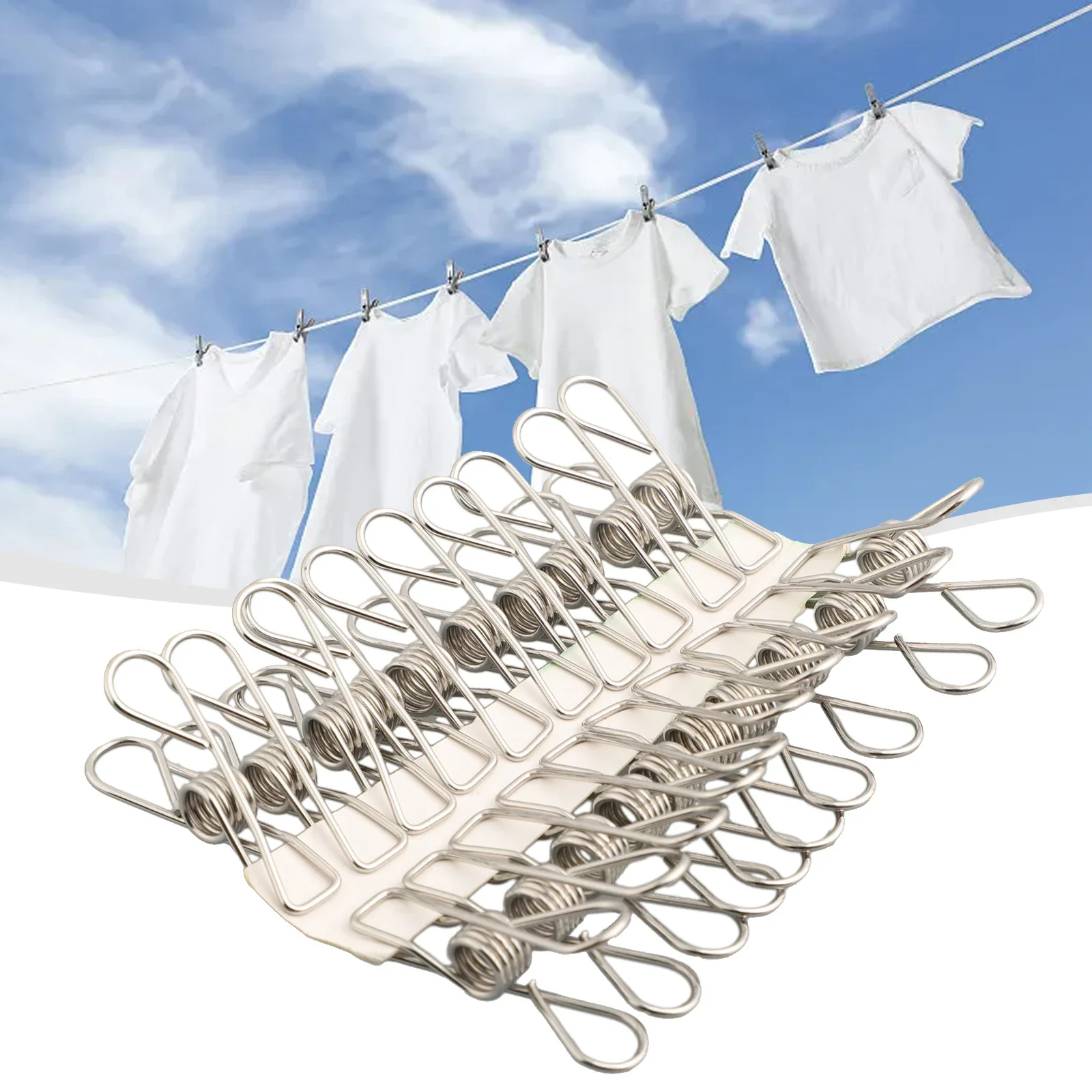 20pcs Stainless Steel Clips Clothes Photo Paper Peg Pin Hook Clothespin Home Decoration Set Household Storage Kitchen Organizer