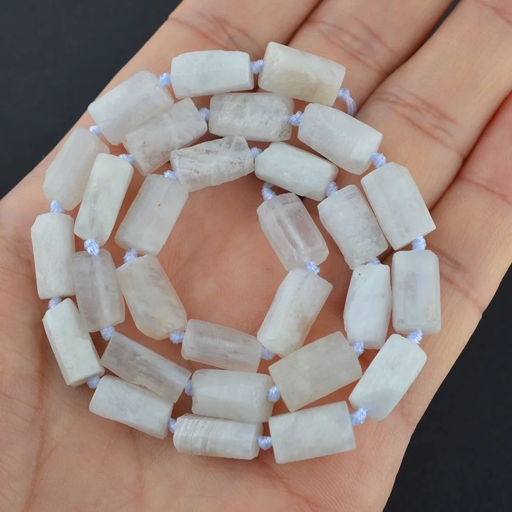 Raw Mineral White Blue Rainbow Light Moonstone Hand Cut Nugget Free Form Rough Matte Faceted Beads Diy Necklace 6-8mm