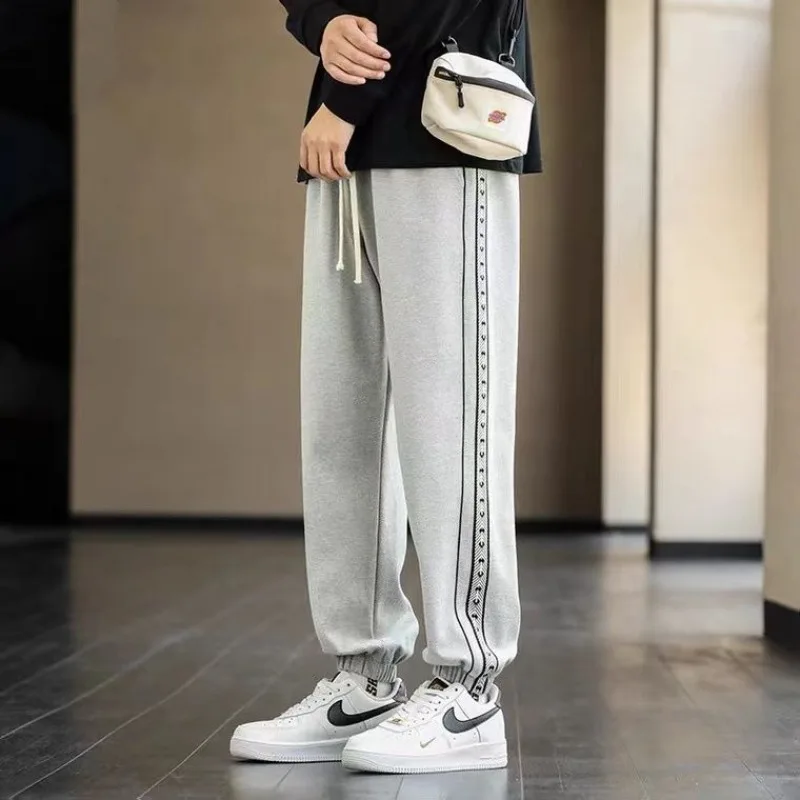 Korean Men Clothing Sweatpants Spring Summer New Streetwear Fashion Male Loose Straight Casual Grey Black Versatile Trousers