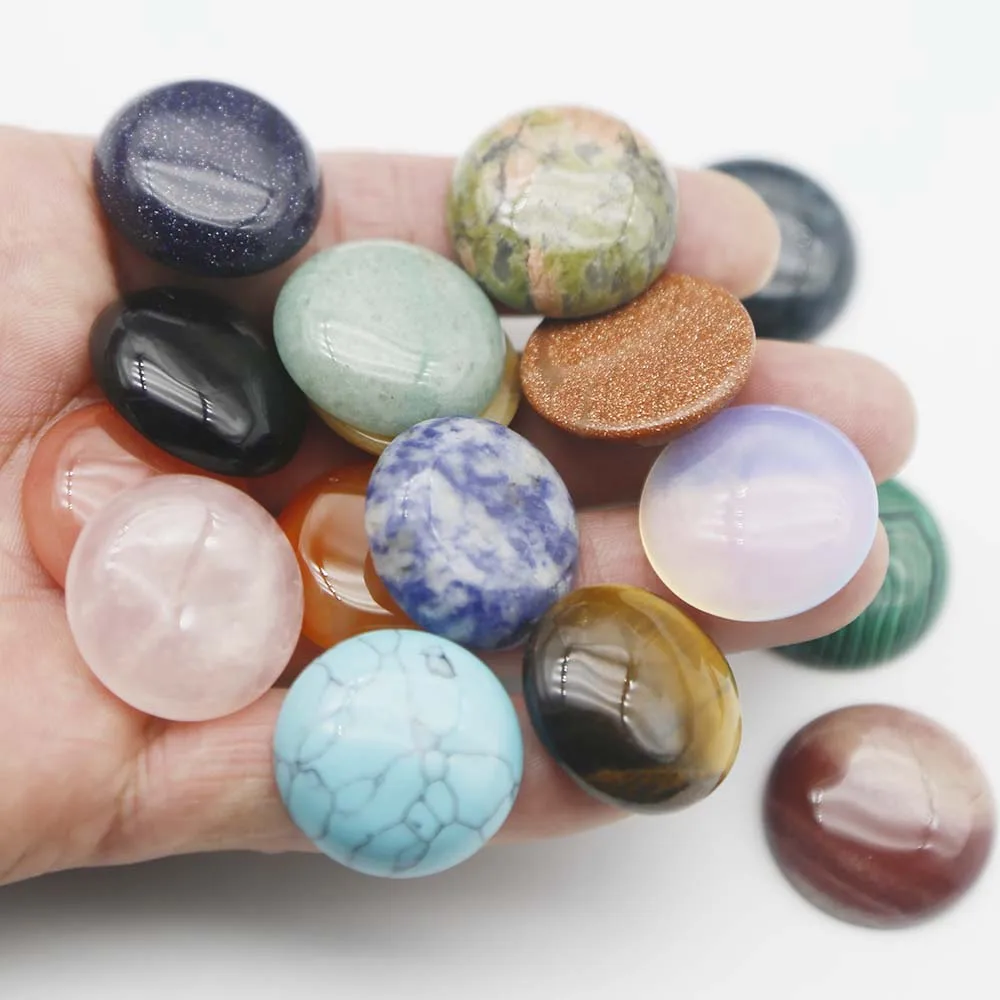 25MM Semicircle Precept Noodles Natural Agate Crystal Color Treasure Stone Semiround Bead Patch Inlaid Jewelry Accessories 12Pcs
