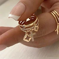 Nwe 18 K Gold Plated Sun Rings for Women Natural Stone Inlaid in Hollow Metal Texture Ring Trendy Jewelry