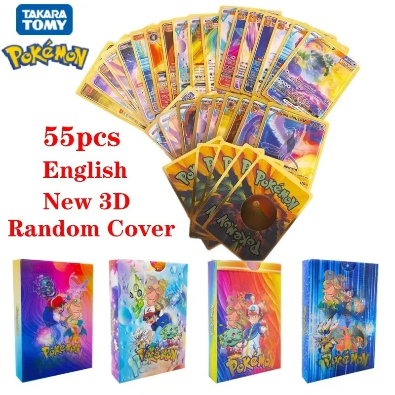 

27-55pcs Pokemon Cards Pikachu 3D Colorful Vmax GX Vstar English Spanish French German Battle Trading Collection Card Toys Gifts