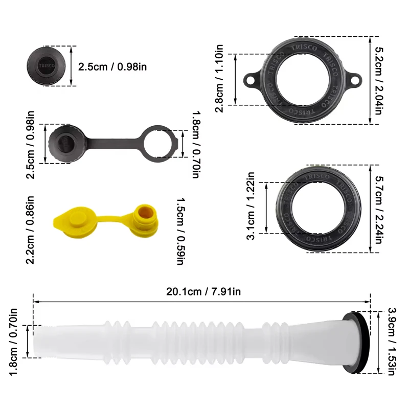 Free Shipping 1 Set Car Gas Can Spout Nozzle Vent Kit High Quality Plastic Replacement Gas Cans Old Style Cap Gas Tank Nozzle