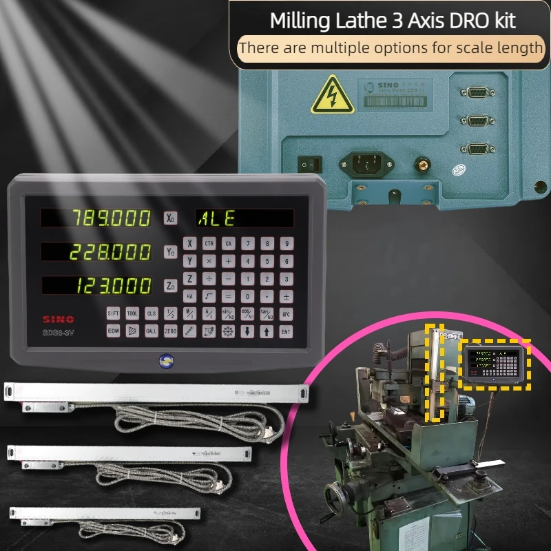 3 แกน DRO ชุด Digital Readout และ 3 ชิ้น 50-1000 มม.0.005 มม.Linear Scale Encoder Sensor สําหรับเครื่องกลึงโลหะเครื่อง 1