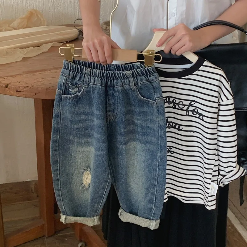 

Autumn Fashion Boys loose ripped jeans 2-7 Years Kids all-match casual denim pants