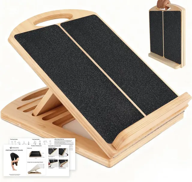 Slant Board for Calf Stretching, Adjustable Wooden Incline Board with Anti Slip Barrier, 300LB Capacity Portable Calf Stretcher 1
