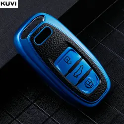 Premium Leather TPU Car Key Case Cover - Stylish Protective Holder Accessories (Blue)