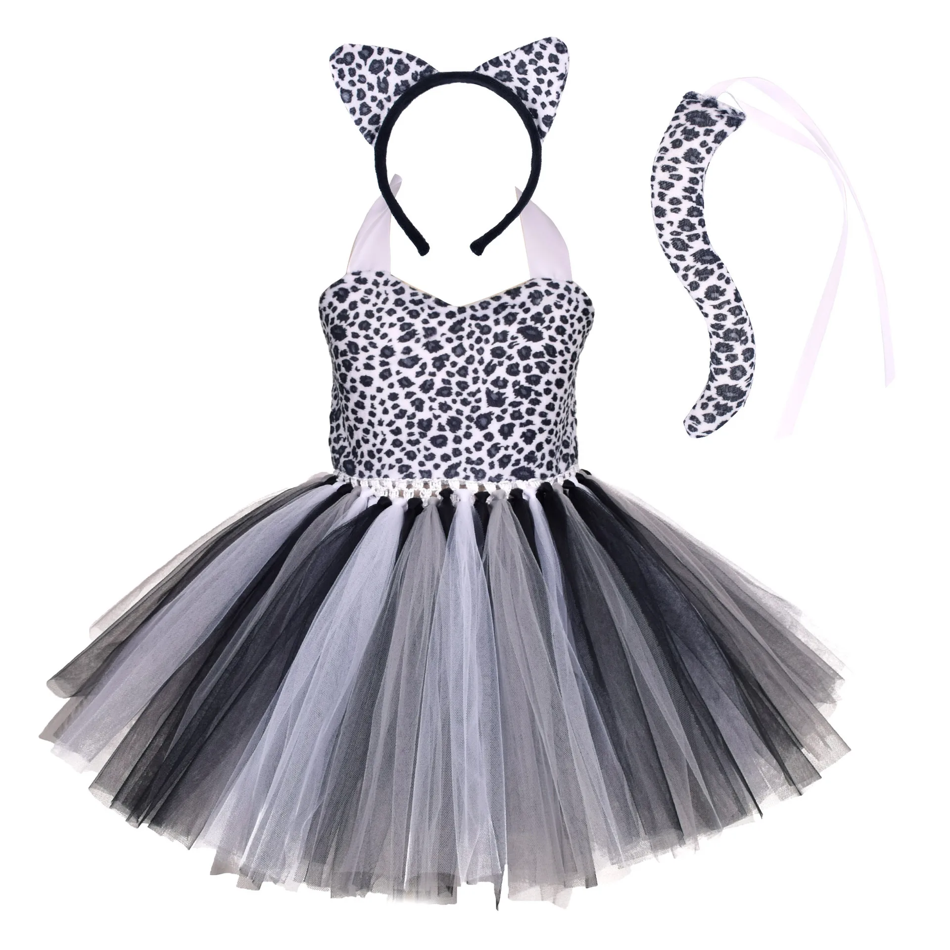 thumbnail image 1 of Disfraz de Halloween para niños, disfraz de animal, tema de bosque, jirafa, vaca, tigre, leopardo, estampado de cebra, vestido de tutú para fiesta de cumpleaños de niñas, 1 of 5