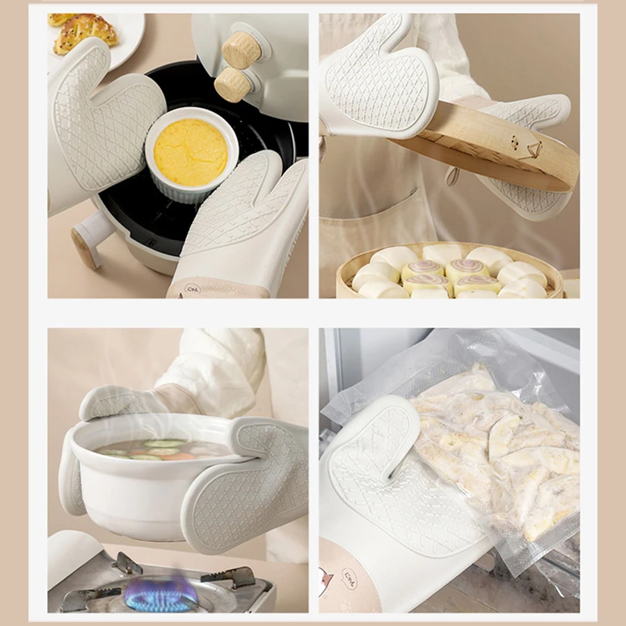 Cat Pattern Silicone Oven Gloves Heat Resistant 300℃ Thickening Anti-scalding Gloves Anti-slip Cooking Barbecue Oven Mitts