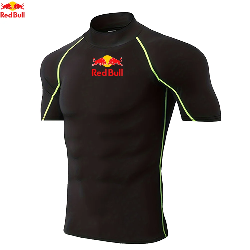 Mens T-Shirts Trainning Exercise Compression Fitness Long Sleeve Sports Quick Dry Tight Gym Clothing Red Bull