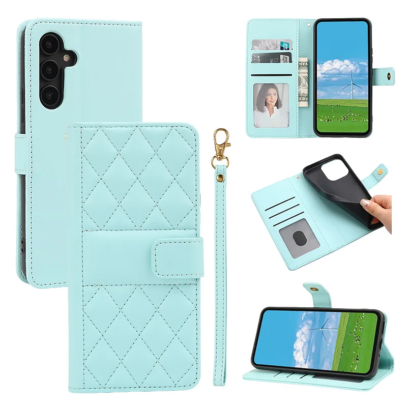Leather Wallet Case Leather Case Phone Case Leather Phone Case Checkered For Samsung Galaxy S24 S23 S22 S21 S20 FE S10 Note 20 Ultra 10 Plus 9 8 Lanyard Flip Phone Cover