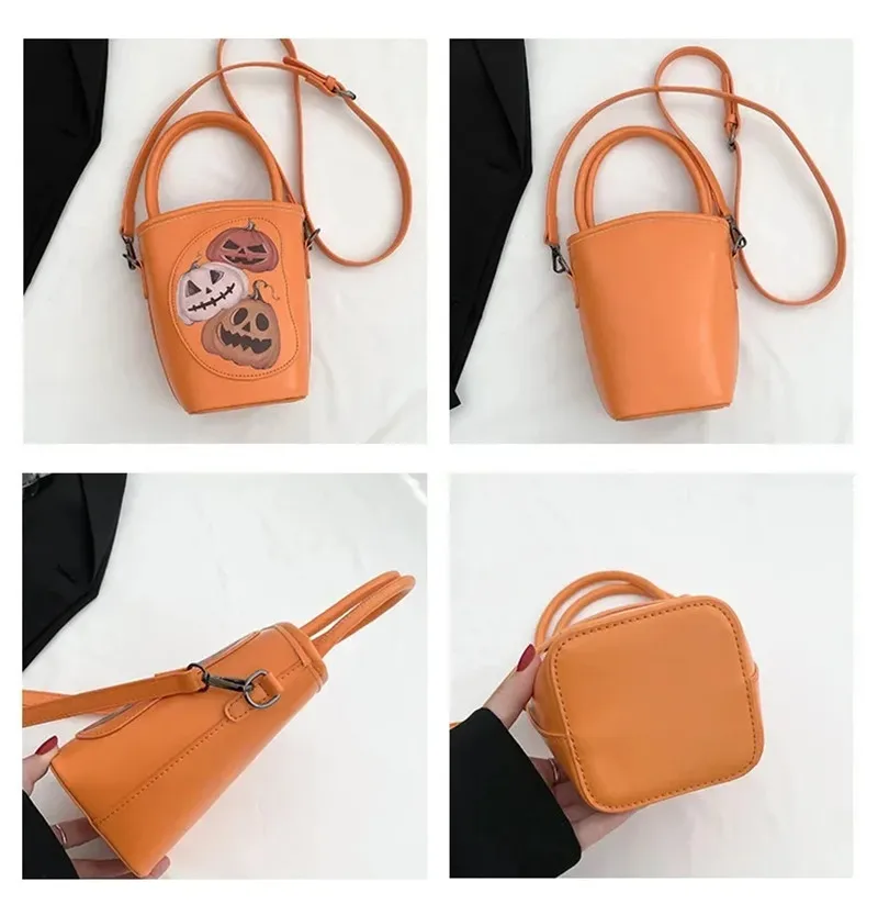 Halloween Novelty Pumpkin Printing Designer Top-Handle Bag PU Leather Bucket Bags For Women New Trend Small Crossbody Bag Purse