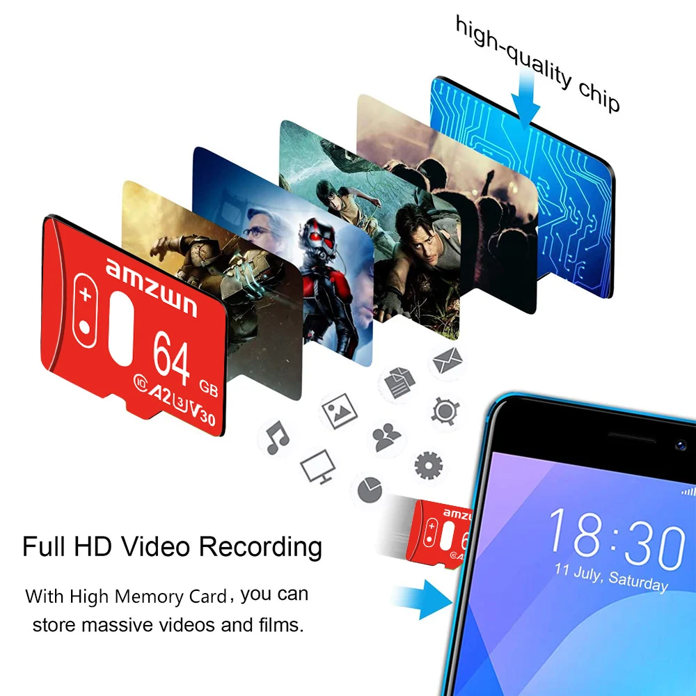 오리지널 amzwn 128GB 메모리 카드 64GB 32GB 플래시 마이크로 카드 TF 고속 C10 미니 SD