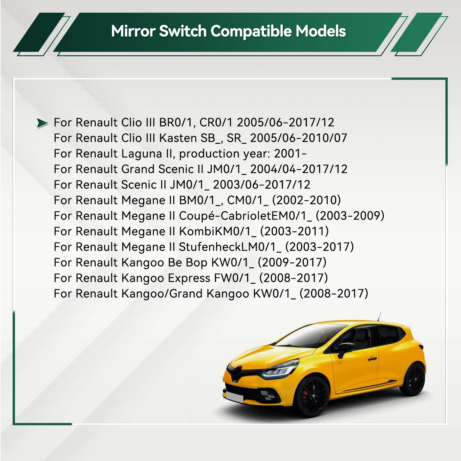 Bouton De Réglage Rétroviseur Pour Renault - Compatible Megane, Clio, Kangoo, Twingo, Modus - Référence 255704649R