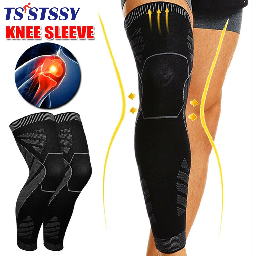 BraceTop Long Leg Compression Sleeves,Full Leg Sleeve Long Knee Brace Knee  Support Protect Basketball,Football, Knee Pain Relief