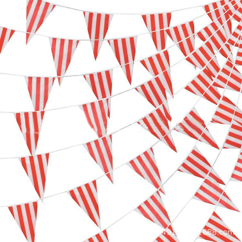 10/30M Karneval Thema Party Flagge Dekorationen Weiß Gestreiften Wimpel Dreieck Bunting Für Zirkus Geburtstag Party Dekoration – Detail 6